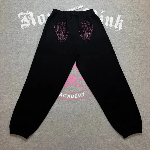 VS PINK Rhinestone Bling Halloween Skeleton Matching Campus Tee & Sweatpants Set - Picture 4 of 10